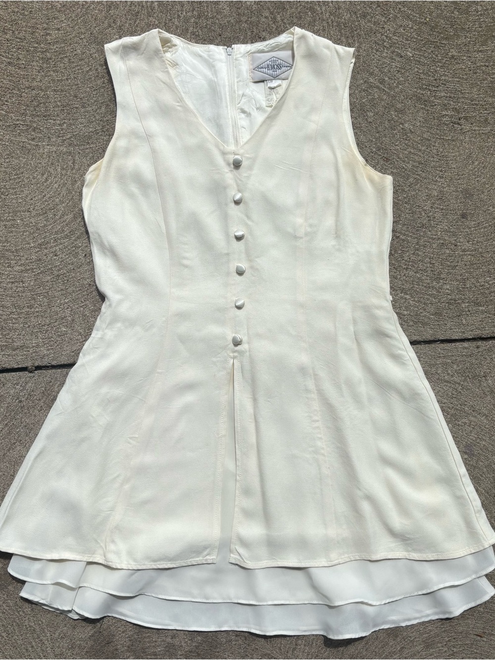 Vintage 5/6 B. Moss Cream Sleeveless Button-Front V neck Mini Dress